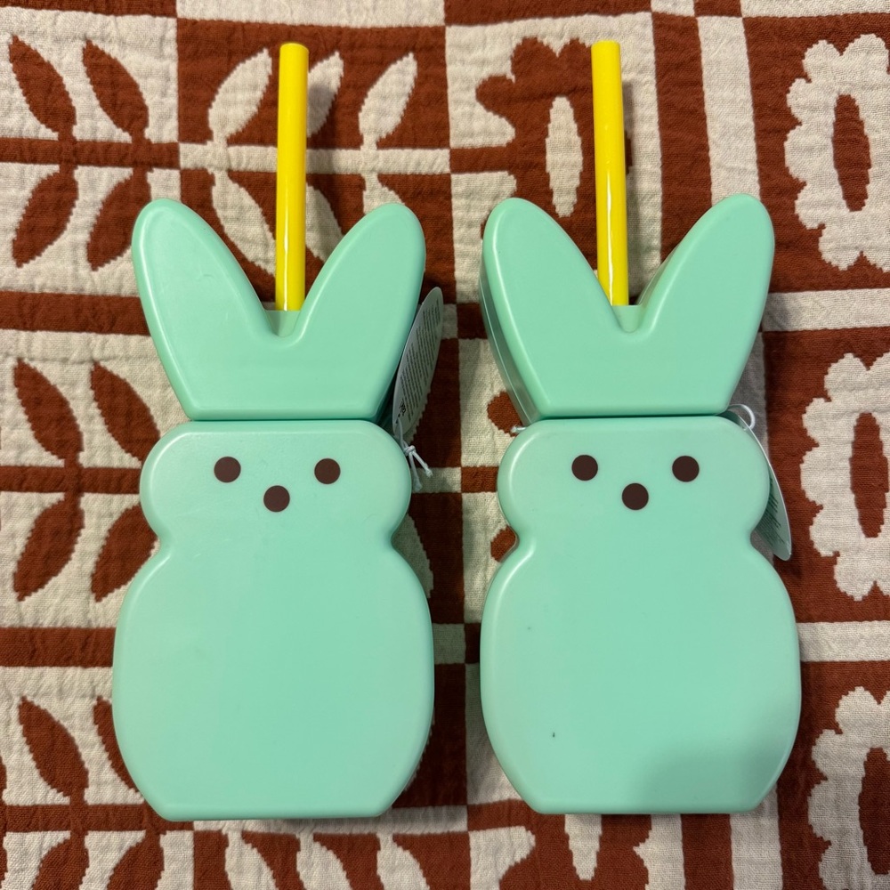 NWT Peeps Brand Mint Green Bunny Drink/Straw Cups (set of 2)
